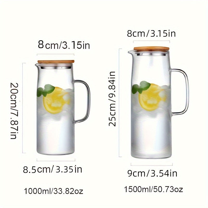 1pc Leak-Proof Glass Pitcher with Bamboo Lid, 1000ml/1500ml - Ideal
