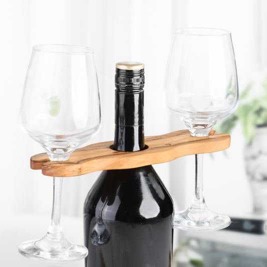 Glass and Bottle Holder – Handcrafted Olive Wood Bar Organizer