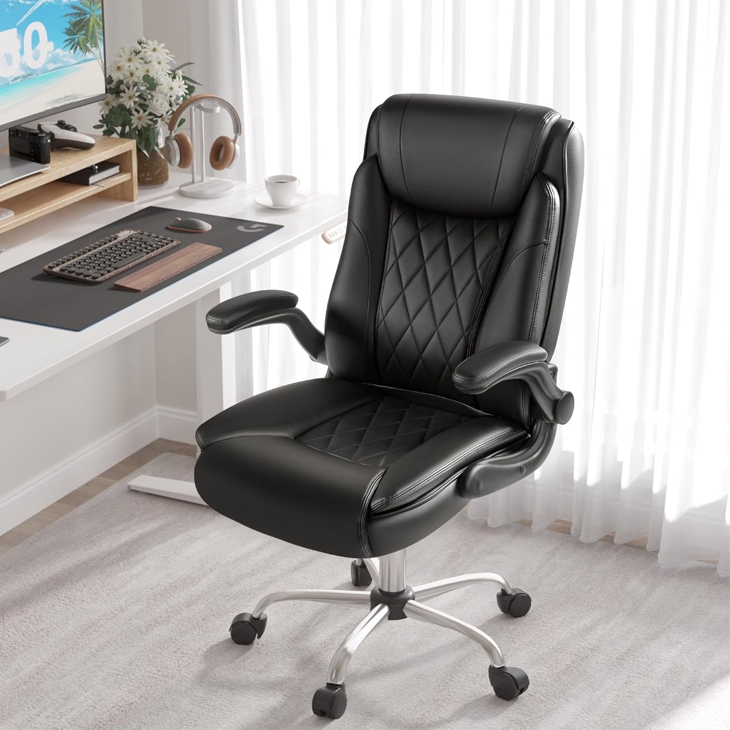 Executive Office Chair, Ergonomic High Back with Adjustable Flip-Up